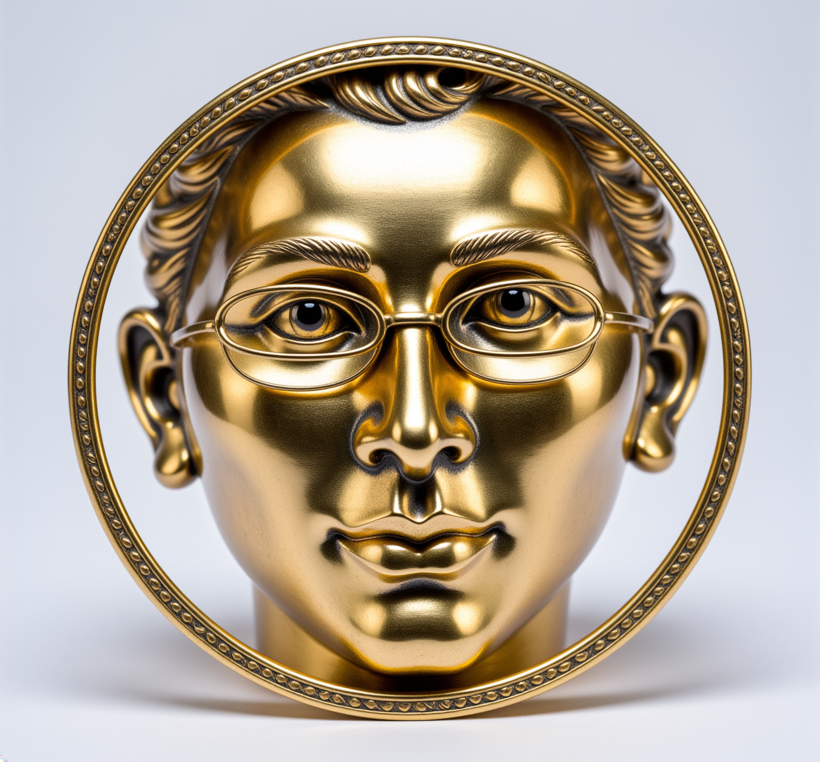 Firefly_ornate vintage mirrored brass sculpture of THE FACE, with glasses, caustic light patt 634131